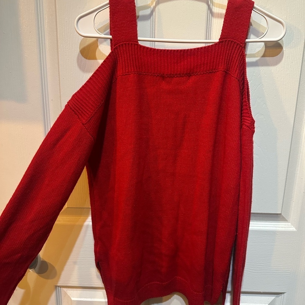 Festive “All The Jingle Ladies” Christmas Red Cold-Shoulder Sweater Size Small - Picture 8 of 8